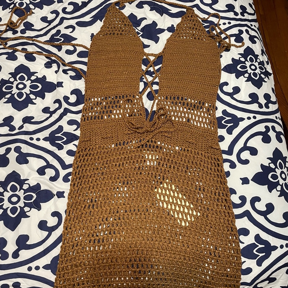 Brown, crotchet beach cover up